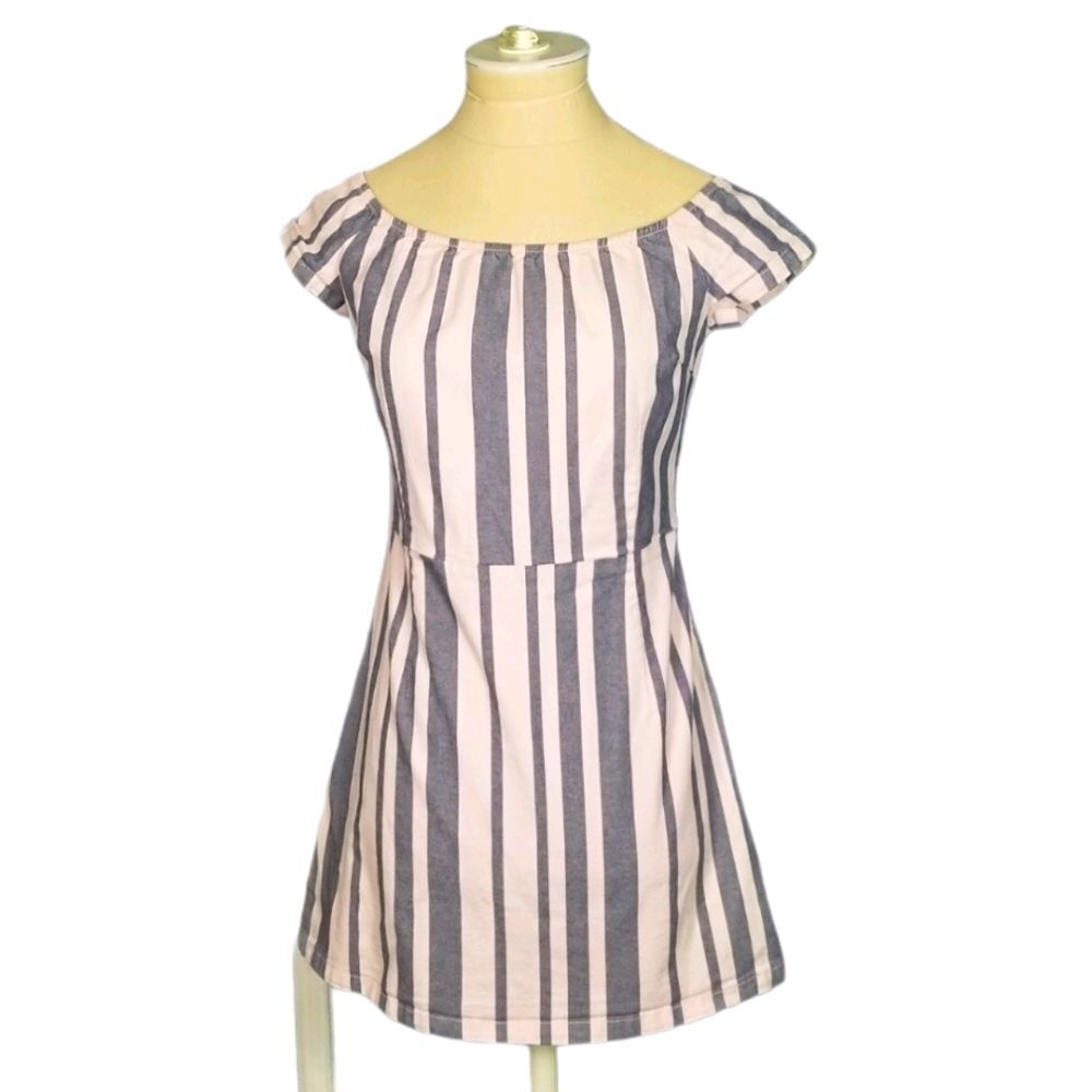 Topshop Moto denim Peasant dress Pink/Blue Striped Size 6